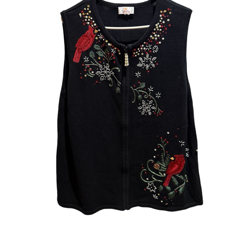 Vintage Quacker Factory women’s size xl black and red knit cardinal vest